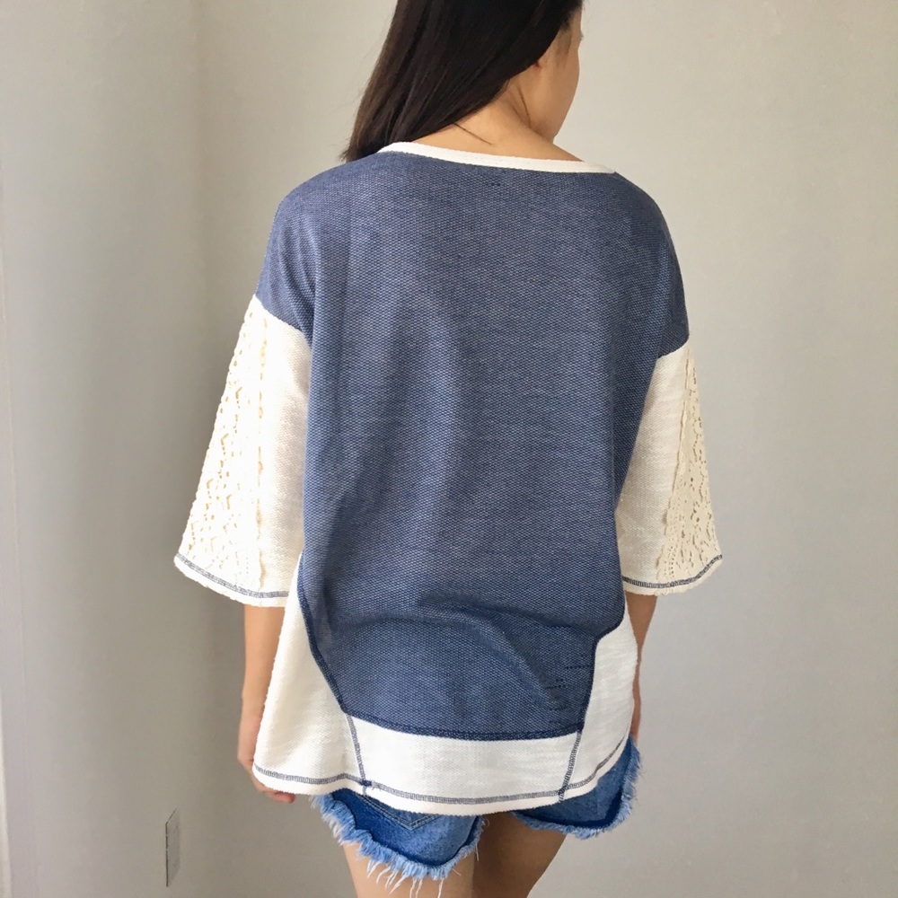 LAST 1 ! Two tone crocheted sleeve tunic top - Picture 5 of 6